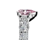 Solitaire Engagement Ring Setting for Fancy Pink Pear-Shaped Center with Pave Cathedral Shoulders and Prong Head in White Gold