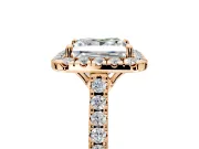 Halo Engagement Ring Setting for Princess Cut Center with Raised Halo, Pave Band and Prong Head in Rose Gold