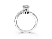Solitaire Engagement Ring Setting for Radiant Cut Center with Pave Bypass Swirl Band and Prong Head in Sterling Silver