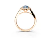 Halo Engagement Ring Setting for Fancy Blue Marquise Center with Raised Halo, Pave Band and Prong Head in Rose Gold