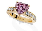 Solitaire Engagement Ring Setting for Fancy Pink Heart-Shaped Center with Channel-Set Accents and Prong Head in Yellow Gold