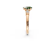 3 Stone Engagement Ring Setting for Fancy Green Oval Center with Wide Plain Band and Prong Head in Rose Gold