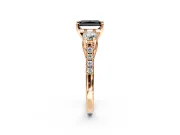 3 Stone Engagement Ring Setting for Fancy Black Radiant Cut Center with Crossover Basket, Pave Band and Prong Head in Rose Gold