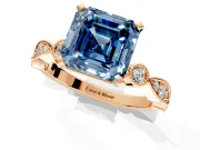 Solitaire Engagement Ring Setting for Fancy Blue Asscher Cut Center with Milgrain Bezel Accents and Prong Head in Rose Gold