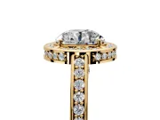 Halo Engagement Ring Setting for Round Cut Center with Framed Halo, Pave Band and Prong Head in Yellow Gold