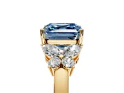 Solitaire Engagement Ring Setting for Fancy Blue Asscher Cut Center with Marquise Flower Shoulders and Prong Head in Yellow Gold