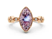 Milgrain Bezel Engagement Ring Setting for Fancy Pink Marquise Center with Marquise Stations and Bezel Head in Rose Gold