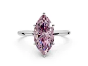 Solitaire Engagement Ring Setting for Fancy Pink Marquise Center with Straight Thin Band and Prong Head in Sterling Silver