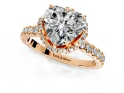 Halo Engagement Ring Setting for Heart-Shaped Center with Openwork Halo, Pave Band and Prong Head in Rose Gold