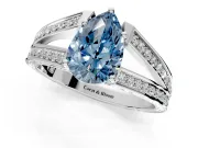 Split Shank Engagement Ring Setting for Fancy Blue Pear-Shaped Center with Pave Split Shank and Prong Head in Sterling Silver