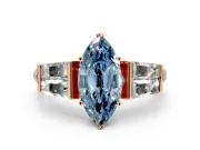 Channel-Set Engagement Ring Setting for Fancy Blue Marquise Center with Baguette Band and Prong Head in Rose Gold