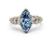 Cluster Engagement Ring Setting for Fancy Blue Marquise Center with 2-Row Shoulder Clusters and Prong Head in Yellow Gold