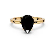 Solitaire Engagement Ring Setting for Fancy Black Pear-Shaped Center with Fine Wire Band and Prong Head in Yellow Gold