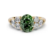 Cluster Engagement Ring Setting for Fancy Green Oval Center with Round Cut Accent Frame and Prong Head in Yellow Gold