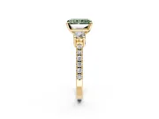 3 Stone Engagement Ring Setting for Fancy Green Radiant Cut Center with Round Cut Side Accents and Prong Head in Yellow Gold