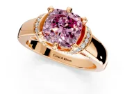 Solitaire Engagement Ring Setting for Fancy Pink Cushion Cut Center with Wide Band, Pave Collar and Prong Head in Rose Gold