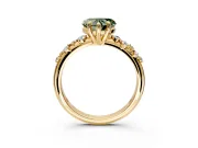 Solitaire Engagement Ring Setting for Fancy Green Heart-Shaped Center with Trailing Leaf Accent Band and Prong Head in Yellow Gold