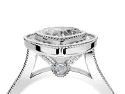Halo Engagement Ring Setting for Heart-Shaped Center with Milgrain Frame, Pave Band and Prong Head in White Gold