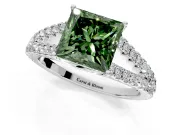 Solitaire Engagement Ring Setting for Fancy Green Princess Cut Center with Pave Split Shank and Prong Head in White Gold