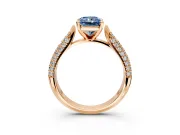Solitaire Engagement Ring Setting for Fancy Blue Radiant Cut Center with Multi-Row Accents and Prong Head in Rose Gold