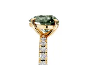 Solitaire Engagement Ring Setting for Fancy Green Heart-Shaped Center with Fine Pave Narrow Band and Prong Head in Yellow Gold