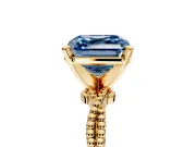 Solitaire Engagement Ring Setting for Fancy Blue Asscher Cut Center with Twist Band and Bead Prong Head in Yellow Gold