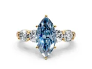 5 Stone Engagement Ring Setting for Fancy Blue Marquise Center with Graduated Accents and Prong Head in Yellow Gold