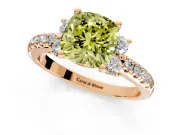 Paired Accent Engagement Ring Setting for Fancy Yellow Cushion Cut Center with Pave Band and Prong Head in Rose Gold