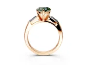3 Stone Engagement Ring Setting for Fancy Green Heart-Shaped Center with Tapered Baguettes, Plain Band and Prong Head in Rose Gold