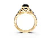 Solitaire Engagement Ring Setting for Fancy Black Cushion Cut Center with Graduated Shared Prongs and Prong Head in Yellow Gold
