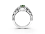 Milgrain Halo Engagement Ring Setting for Fancy Green Oval Center with Pave Band and Prong Head in White Gold