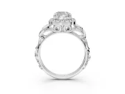 Halo Engagement Ring Setting for Cushion Cut Center with Open Scroll Shoulders and Prong Head in White Gold