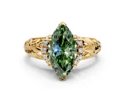 Solitaire Engagement Ring Setting for Fancy Green Marquise Center with Filigree Accent Basket and Prong Head in Yellow Gold