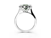Single Halo Engagement Ring Setting for Fancy Green Cushion Cut Center with Corner Claws, Plain Band and Prong Head in Sterling Silver