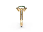 Halo Engagement Ring Setting for Fancy Green Radiant Cut Center with Milgrain Channel Band and Prong Head in Yellow Gold
