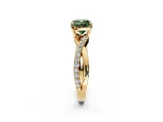 Crossover Engagement Ring Setting for Fancy Green Cushion Cut Center with Pave and Plain Strands and Prong Head in Yellow Gold