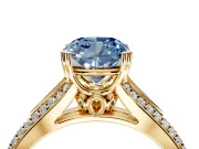 Solitaire Engagement Ring Setting for Fancy Blue Cushion Cut Center with Pave Rail Split Shank and Prong Head in Yellow Gold