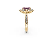 Floral Halo Engagement Ring Setting for Fancy Pink Emerald Cut Center with Pave Accents and Prong Head in Yellow Gold