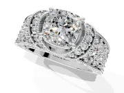 Pave Engagement Ring Setting for Cushion Cut Center with Curved Accent Rows, Openwork and Prong Head in White Gold