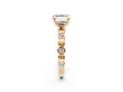Solitaire Engagement Ring Setting for Asscher Cut Center with Beaded Bezel Station Band and Prong Head in Rose Gold