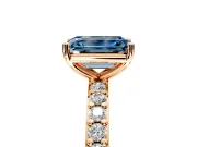Solitaire Engagement Ring Setting for Fancy Blue Emerald Cut Center with Round Cut Pave Band and Prong Head in Rose Gold