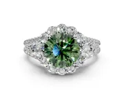 Halo Engagement Ring Setting for Fancy Green Round Cut Center with Two-Strand Split Shank and Prong Head in Platinum