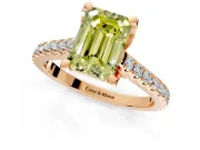 Solitaire Engagement Ring Setting for Fancy Yellow Emerald Cut Center with Widening Pave Band and Claw Prong Head in Rose Gold