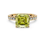 Solitaire Engagement Ring Setting for Fancy Yellow Asscher Cut Center with Large Accents and Prong Head in Yellow Gold