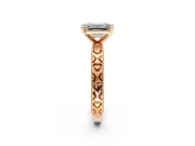 Solitaire Engagement Ring Setting for Emerald Cut Center with XO Engraved Band and Prong Head in Rose Gold