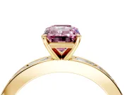 Solitaire Engagement Ring Setting for Fancy Pink Emerald Cut Center with Channel Baguette Band and Prong Head in Yellow Gold
