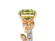 Leaf Motif Engagement Ring Setting for Fancy Yellow Asscher Cut Center with Pave Band and Prong Head in Rose Gold