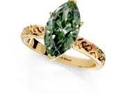Solitaire Engagement Ring Setting for Fancy Green Marquise Center with Scrollwork Band and Prong Head in Yellow Gold