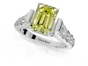 Solitaire Engagement Ring Setting for Fancy Yellow Emerald Cut Center with Pave Cathedral Shoulders and Prong Head in Platinum