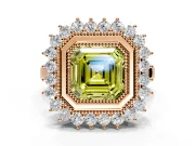 Halo Engagement Ring Setting for Fancy Yellow Asscher Cut Center with Milgrain Bezel Rim, Plain Band and Prong Head in Rose Gold